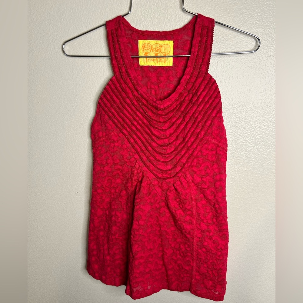 Free People Vibrant Red Textured Tank Top